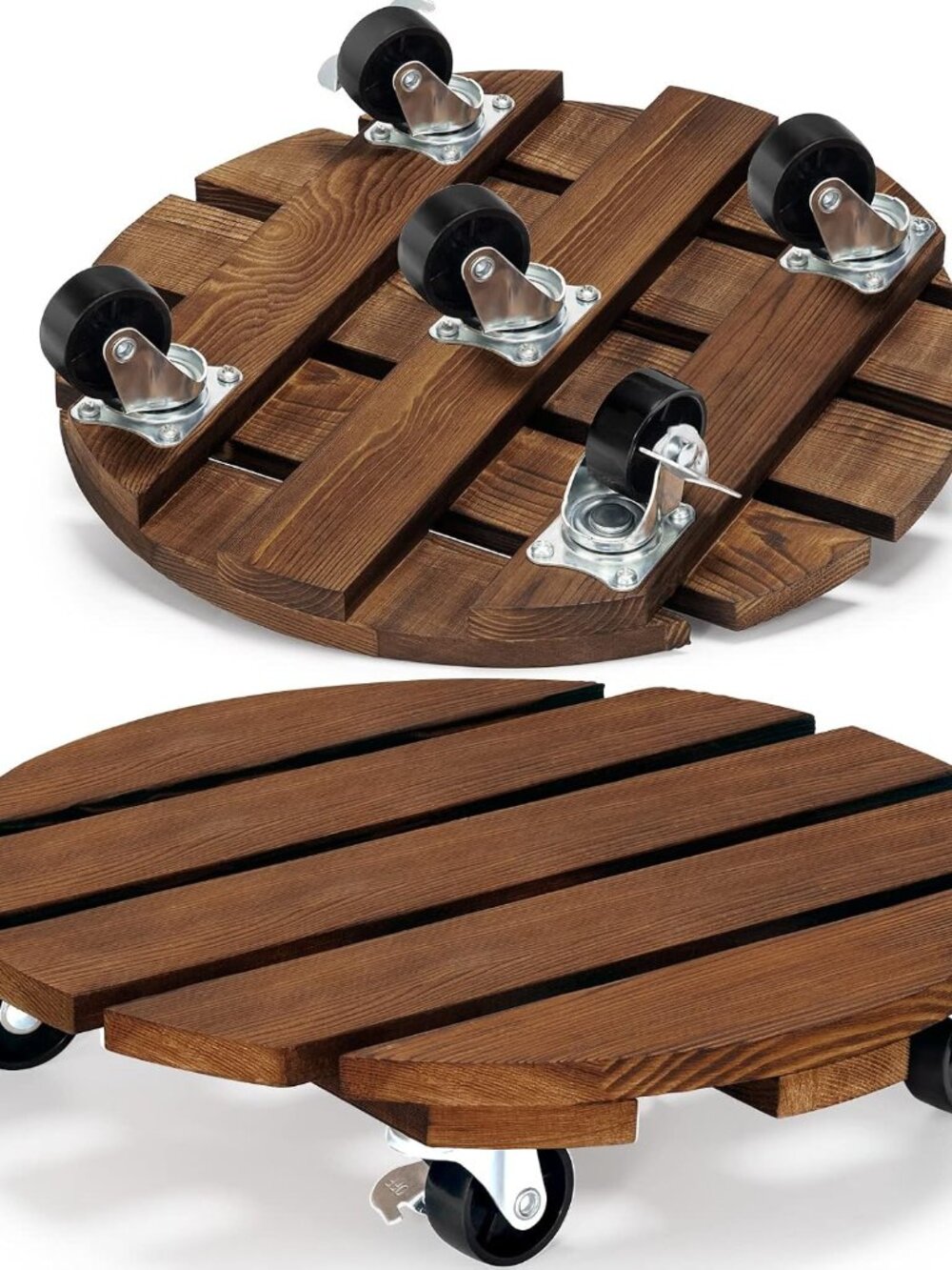 2pack Plant Caddy 12’’Wood Duty Rolling Plant Stand with 2 360° Lockable Caster